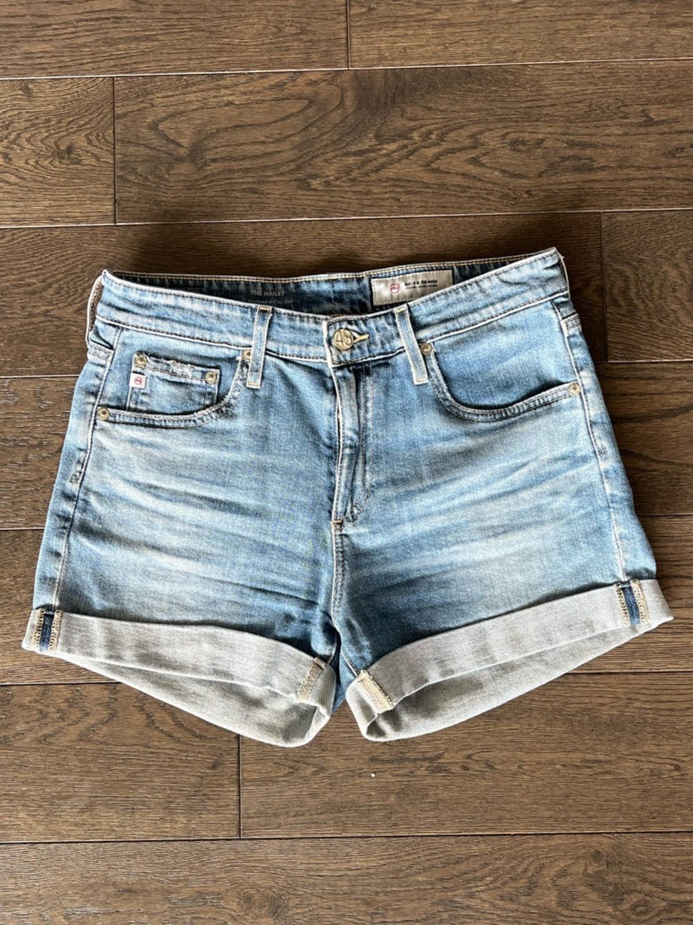 AG Adriano Goldschmied Light Blue Rolled Cuff Denim Shorts